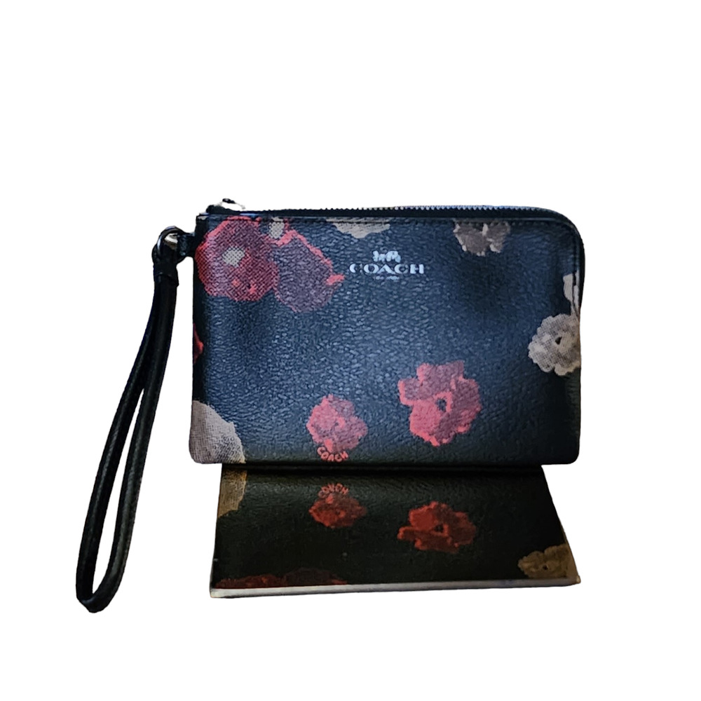 Coach Corner Zip Halftone Floral Print Wristlet F55824 100 Authentic